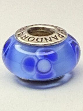 Retired Pandora Blue Flowers for You Murano Charm 790644 Sterling 925 ALE